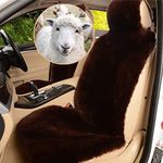 Altlue Real Genuine Sheepskin Car Seat Covers For Cars SUV Trucks Van Motorhome Front Seats Fluffy Car Seat Covers Authentic Sheepskin Seat Covers For Car Front Seat - Universal (Brown,1 Piece)