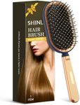 SHINLEA Large Paddle Brush, Detangling Brush for Thick Thin Hair, Professional Paddle Brush for Blow Drying, Massage Flexible Soft Bristles, Deluxe Gold Handle, Hair Brush for Women Men Kids