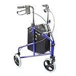 Ultra Lightweight 3 Wheeled rollator/Tri Walker with Brakes and Shopping Bag Blue - Only 4.5kgs