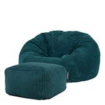 icon Kingston Classic Cord Bean Bag Chair and Footstool, Teal Green, Large Jumbo Cord Snuggle Seat, Living Room Beanbags for Adults