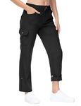 TBMPOY Women's Hiking Pants Convertible Roll-Up Capri Dry Fit Cargo Pockets Casual Travel Fishing Track Pants Black M