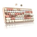 FELiCON 308i Retro Wireless Keyboard, Bluetooth Silent Cute Computer Keyboard with Round Punk Compact 84 keys, Lightweight, Matte Texture,Typewriter Design for PC, Laptop, MAC, Phone-Milk Ted