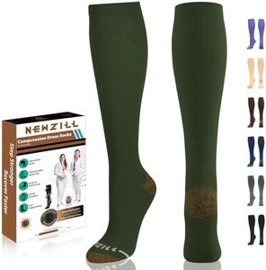 NEWZILL Copper Compression Dress Socks (15-20mmHg) for Men & Women, Cotton Rich Odor Control Best Stockings for Business Casual Running Medical Athletic Edema Diabetic Relief (Dark Green, L/XL)