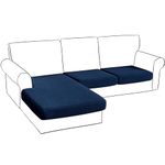 Sectional Couch Covers L Shape Separate Sofa Couch Covers 4 Pieces Stretch Durable Cushion Covers for Both Left/Right Sectional Couch (Navy, 2 Seater + 1 Chaise)