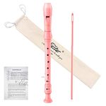 Eastar Soprano Recorder for Beginners Kids, German style C Key Recorder Instrument ABS 3 Piece with Cleaning Kit, Thumb Rest, Cotton Bag, Fingering Chart, Pink, ERS-21GP