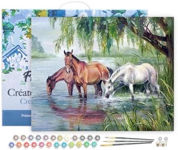 Figured'Art Paint by Numbers for Adults with Frame Three Horses Near The Lake 16"x20" - Craft Art Painting DIY Kit Canvas Already Stretched on a Wooden Frame