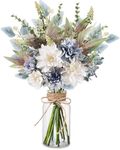 Fake Flowers Artificial Flowers with Vase, Faux Flowers in Vase, Floral Arrangements Artificial Plants Silk Flowers for Home Coffee Table Decor Indoor Centerpiece Dining Table Decorations (Blue White)