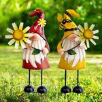 HONGLAND Metal Gnome Yard Art - Metal Gnome Statue -Outdoor Garden Gnome Decorations - Bee and Ladybug Art Sculpture- Christmas Holiday Lawn Patio Yard Garden Decor (Set of 2)