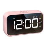 LATEC Alarm Clock Bedside Digital Clock LED Large Display, 4 Levels Brightness, 8 Volume, 40 Alarm Tones, Snooze, Dual Alarms, 12/24H, Week Display, Loud Alarm Clock (Pink)