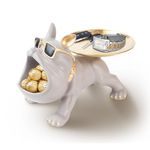 WAKOSAN French Bulldog Candy Dish: Resin Bulldog Statue with Tray for Entryway Table Decor and Small Item Storage, Bulldog Key Holder Bowl (Grey)