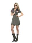 Smiffys Top Gun Deluxe Ladies Costume, Adult Green Dress & Sunglasses, Official Top Gun License Outfit with Iconic Badges, Pocket Zip Details & Frill Hem Detail, Official Top Gun Halloween Fancy Dress