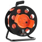 VEVOR Extension Cord Reel, 100FT, with 4 Outlets and Dust Cover, Heavy Duty 12AWG SJTOW Power Cord, Manual Cord Reel with Portable Handle Circuit Breaker, for Toolshed Garage, Tested to UL Standards