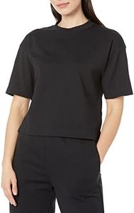 Amazon Essentials Camiseta cuadrada holgada con hombro bajo y de manga corta de algodón orgánico (disponible en tallas grandes) Mujer, Negro, 6XL Grande