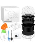 HOMGEN Air Fryer Accessories Set Popular 17Pcs Air Fryer Accessories Set 7 Inch General Air Fryer Accessories Fits 3.2QT-7.2QT for Philips Gowise with Cake Pan, Pizza Pan, Cupcake Pan, Grill Rack ect