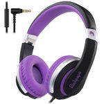 Rockpapa I20 Wired Headphones, Wired Headset On Ear Stereo Headphones with Microphone for Kids Children Adult, Adjustable Headband, Foldable Headphones for Travel/PC/Mac/Laptop/Phone (Black Purple)