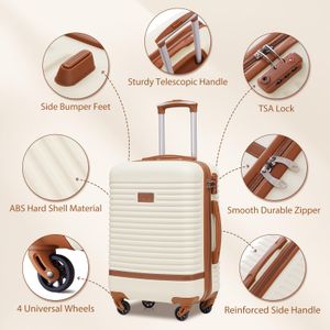 COOLIFE 5-Piece Luggage Set – Suitcases, Backpack & Toiletry Bag, White/Brown