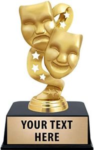 Crown Awards Drama Trophies with Custom Engraving, 6" Personalized Gold Drama Masks Trophy On Black Base 1 Pack Prime