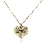 Inspired Silver - Buddies Charm Necklace for Women - Gold Pave Heart Charm 18 Inch Necklace with Cubic Zirconia Jewelry