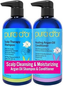 PURA D'OR Scalp Therapy Shampoo & Healing Conditioner Low Lather Set (16oz x 2) Hair Oil For Dry, Itchy Scalp - Hydrates & Nourishes Hair with Tea Tree, Argan Oil & Biotin, All Hair Types, Men Women