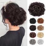 S-noilite Short Combs Messy Hair Bun Clip in Hair Extensions Curly Wavy Ponytail Scrunchy Scrunchie Chignon Updo Dish Hair Bun Hairpieces,Dark Brown