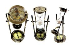 ALI NAUTICAL Antique Nautical Brass 9" White Liquid Sand Timer Ship Maritime Hourglass Base Compass Gift Item (White)