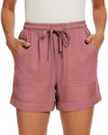 SMENG Women's Shorts Summer Solid Colour Workout Casual Drawstring Shorts Lounge Culottes for Women with Pockets Loose Pants Dusty Pink L