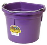 Little Giant® Flat Back Plastic Animal Feed Bucket | Animal Feed Bucket with Metal Handle | Horse Feed & Water Bucket | 22 Quarts | Purple