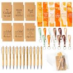 COcnny 60pcs Employee Appreciation Bamboo Gifts, Staff Appreciation Gift Bulk, Thank You Notebook Pen Keychain Inspire Bookmark with White Organza Gift Bag for Office Coworker Team Supplies (12 Sets)