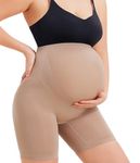 LANCS Seamless Maternity Shapewear High Waist Maternity Shorts Pregnancy Underwear Over Bump Belly Support, Beige, Large