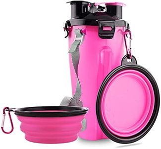 Guardians Dog Travel Water Bottle Collapsible Bowls, 2 in 1 Pet Food Container with Collapse Bowls, Outdoor Portable Water Bowls for Walking, Traveling, Camping and Hiking (Pink)