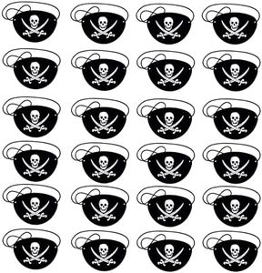 KAIAIWLUO Parches de Ojo de Pirata,24 PCS Halloween Máscara de Ojos Parche de Calavera de un Ojo de Fieltro Ajustable Parches de Ojo Negros para Adultos Niños Fiesta de Cosplay Disfraz de Disfraces