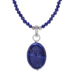 NOVICA Lapis Lazuli .925 Sterling Silver Pendant Necklace, 15.25" 'Blue Lady'