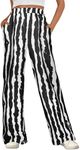 Women Striped Pants Loose Wide Leg Trousers Casual Low Waist Pants Fashion Lounge Pants with Pockets Black S