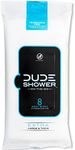 DUDE Shower Body Wipes 8 Count Pack Unscented Naturally Soothing Aloe and Hypoallergenic, Portable Travel-Sized Individual Soothing Cleansing Cloths for Men
