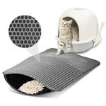 Nobleza Cat Litter Mat, Large Litter Tray Mat Trapping Foldable Washable 62x42cm Honeycomb Double Layer, Nonslip Waterproof Urine Proof EVA Material Easy Clean, Litter Box Mat Scatter Control Grey