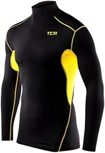 TCA Boys' HyperFusion Compression Base Layer Top Long Sleeve Under Shirt - Mock Neck - Black/Yellow, 12-14 Years (Boys X-Large)