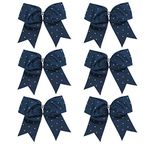 8 Inch Jumbo Cheerleader Bows with Rhinestones Ponytail Holder Cheerleading Bows Hair Tie 6 Pcs College(Navy Blue)