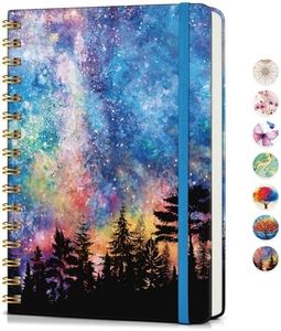 Lined Spiral Journal Notebook for Women, A5 Cute Hardcover Spiral Journals for Writing, 150 Pages Pretty College Ruled Notebooks for Work & Note Taking, 5.75" x 8.38", Forest Under a Starry Sky