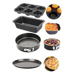 PureBake Premium Sgs Certified Cake Baking Combo 4 Baking Set Includes Round Cake Tin, Bread Loaf, Pizza Pan & Muffin Tray Cake Moulds Set - Suitable For Microvawe OTG Oven And Dishwasher Safe,Black