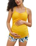 Maternity Swimwear Bikini Set Vintage Tank Top with Boyshorts Swimwear Yellow Solid 2XL