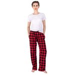 JTPW Women's 100% Cotton Super Soft Flannel Pajama/Lounge Bottoms with Pockets, Black Red Check, Size: XS