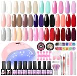 COSCELIA 20 Colors Gel Nail Polish Set with Nail Light for Nail Design Gel Nail Kit Soak off Gel Polish Base Coat Top Coat Gel Nail Design Set with Manicure Pedicure Design and Beginners