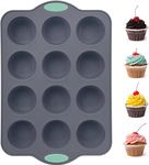 Silicone Muffin Pan 12 Cup BPA Free Non-Stick Cupcake Pan with Steel Reinforced Frame Bakeware Tray Muffin Tin Silicone Baking Cups Mold Dishwasher & Microwave Safe