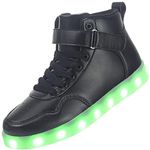 APTESOL Unisex LED Shoes High Top Light Up Sneakers USB Rechargeable Flashing Shoes for Women Men (Black,8.5 Women/7 Men)