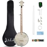 Mulucky 5 String Banjo, Full Size with 24 Brackets, Open Back, Maple Banjos with Remo Head, Geared 5th Tuner, Gift Package with Beginner Kit - MB1101