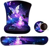 Keyboard Wrist Rest Pad Ergonomic Mouse Pad Set, ToLuLu Gel Mouse Pad for Computer Laptop, Non Slip Mousepad Keyboard Wrist Support w/Raised Memory Foam for Easy Typing & Pain Relief, Art Butterflies