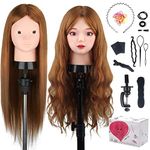 Beauty Sta Mannequin Head with Hair, Mannequin Head with 80% Real Human Hair, Manikin Doll Head for Hair Styling with Table Clamp Holder + DIY Hair Styling Braid Set, Cosmetology Makeup Hairdressing Training Head ( Long 23.5inch, Light Brown )