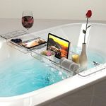 Baosia Expandable Bathtub Tray,Clear Plastic Anti-Slip Bath Tub Shelf Caddy Tray,Luxury Bathtub & Bathroom Accessories for Relaxing Spa,Suitable for bathtubs with an Internal Width of up to 28.7 inch