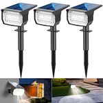 3Pcs Solar Spot Lights Outdoor Garden 72 LED Solar Lights Outdoor 3 Modes IP67 Waterproof Solar Landscape Spotlights, Auto ON/Off Dusk Till Dawn Solar Uplighters for Garden, Yard, Driveway, Pathway