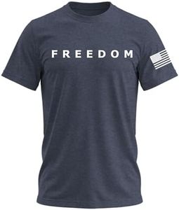 Freedom Shirt – Simple Freedom Text with Flag on Sleeves T Shirt for Men & Women Patriotic Men's Tshirts Graphic Tee Navy Heather 5X-Large
